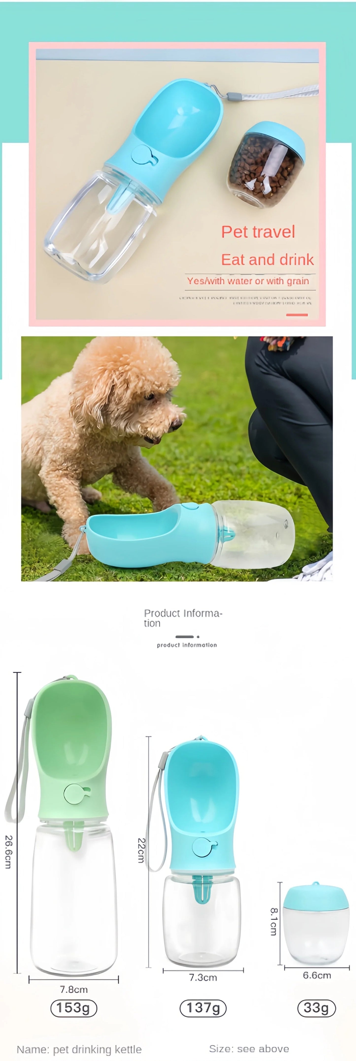 Portable Dog Food Storage and Water Bottle Container