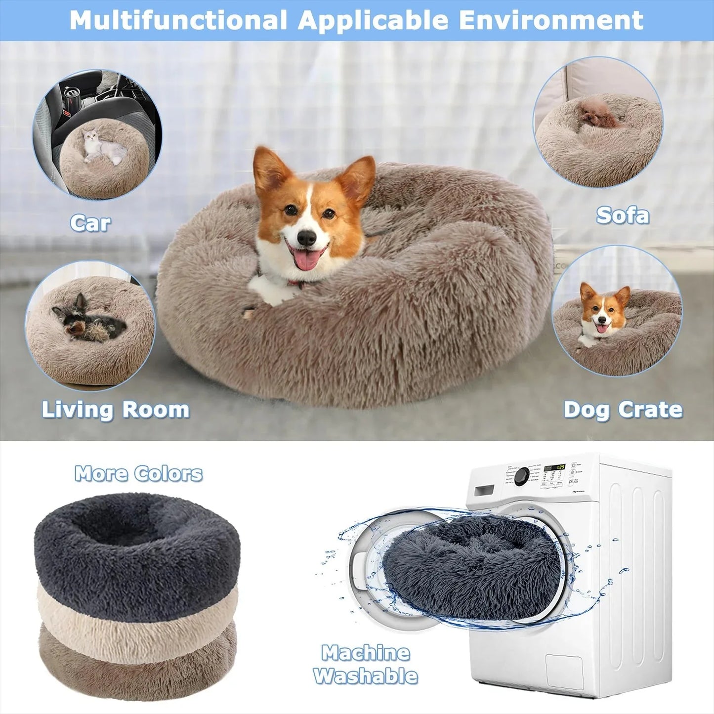 Donut Dog Bed – Joy, Calming, Washable Round Bed for Dogs & Cats | Anti-Slip Bottom, Soft & Cozy