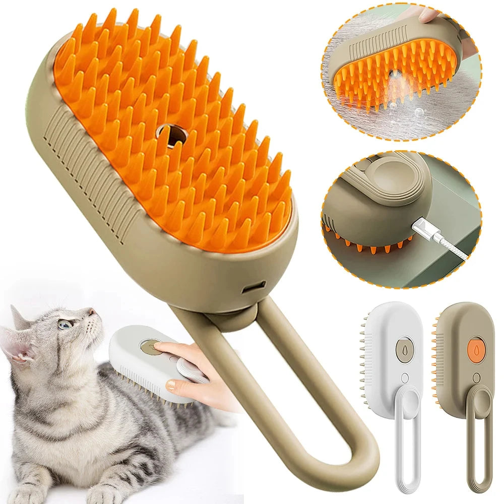 3-in-1 Pet Steam Brush – Steamy Mist Grooming Comb for Dogs & Cats | Pet Hair Remover & Grooming Tool
