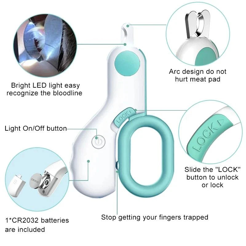 LED Light Dog Nail Clipper Professional Claw Trimmer with Safety Lock Grooming Tool Kit