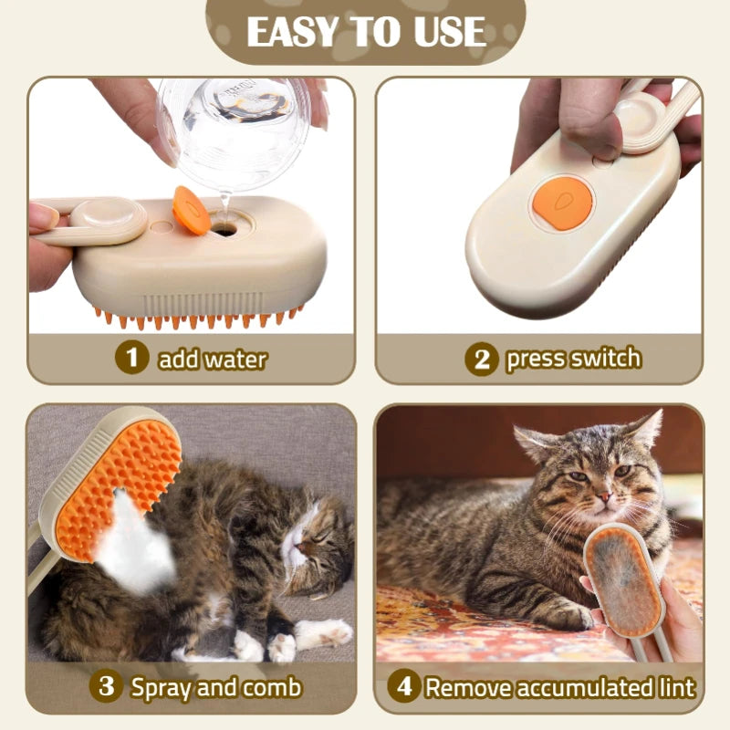 3-in-1 Pet Steam Brush – Steamy Mist Grooming Comb for Dogs & Cats | Pet Hair Remover & Grooming Tool