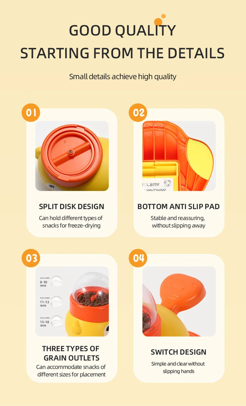 Interactive Pet Food Snack Treat Dispenser Cartoon Duck Design Dog Training Mental Enrichment