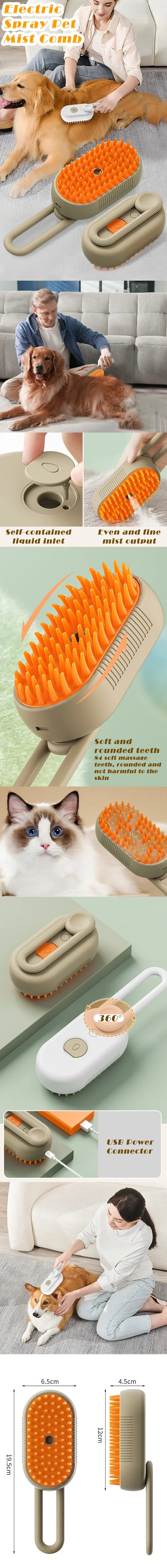 3-in-1 Pet Steam Brush – Steamy Mist Grooming Comb for Dogs & Cats | Pet Hair Remover & Grooming Tool