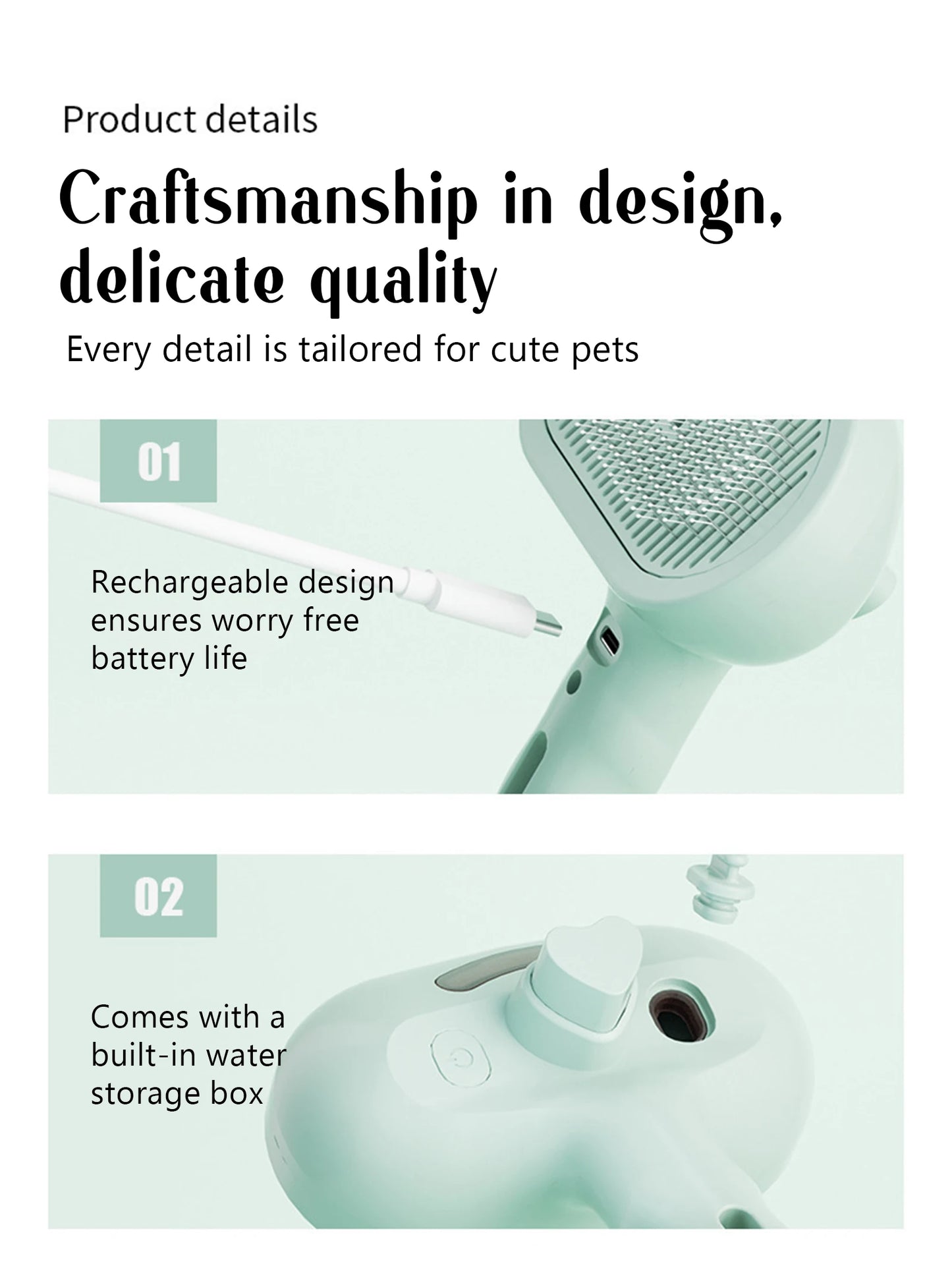 Portable Pet Grooming & Massage Comb – USB Rechargeable