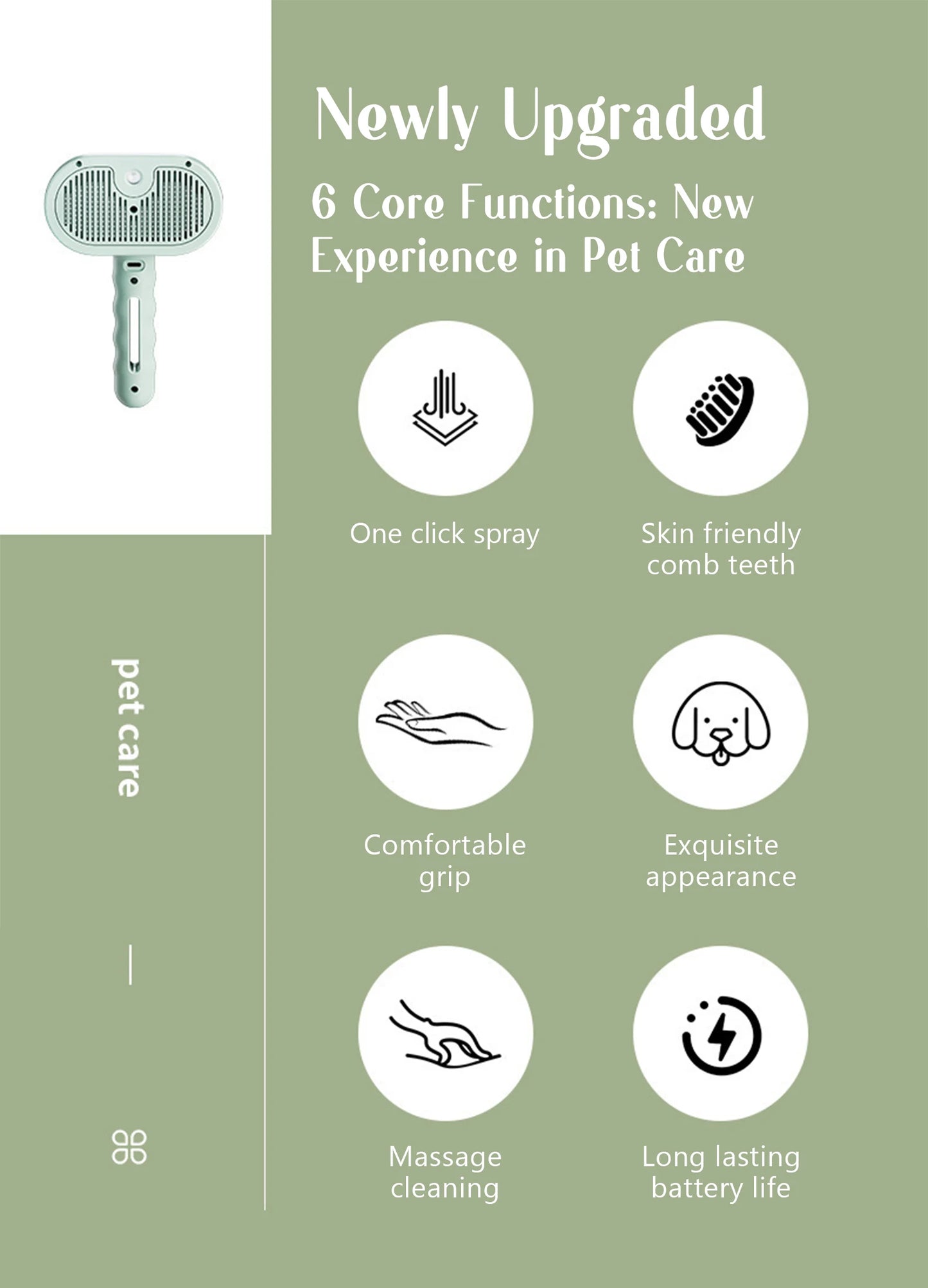 Portable Pet Grooming & Massage Comb – USB Rechargeable