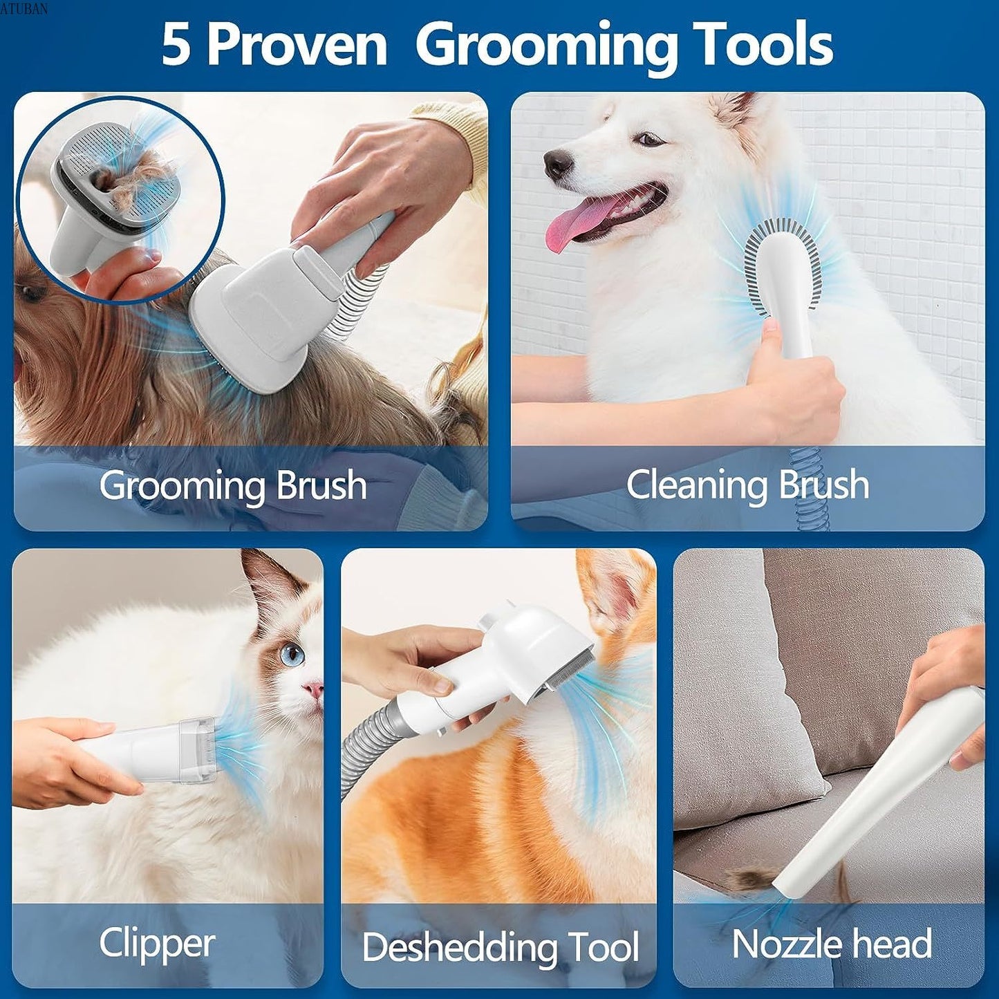 5-in-1 Dog Grooming Vacuum Kit – Low Noise, High Power, Easy Clean!